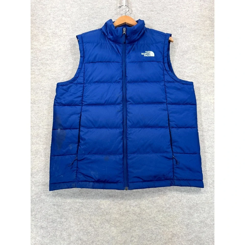 The North Face 550 Down Puffer Vest Mens Large Blue Embroidered Logo Full Zip
